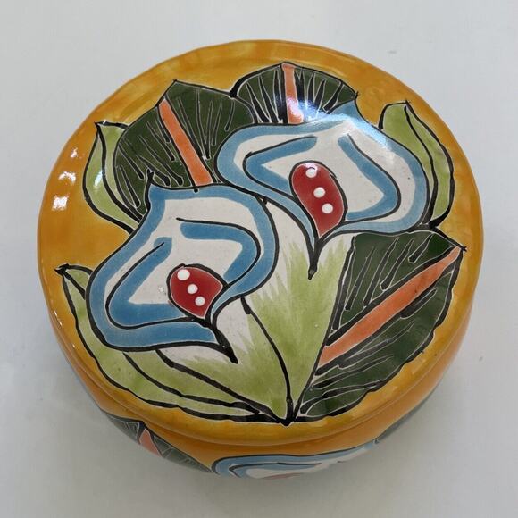Hand Painted Trinket Box Leceagui Marca Made in Mexico Bright BEAUTIFUL - Picture 2 of 8
